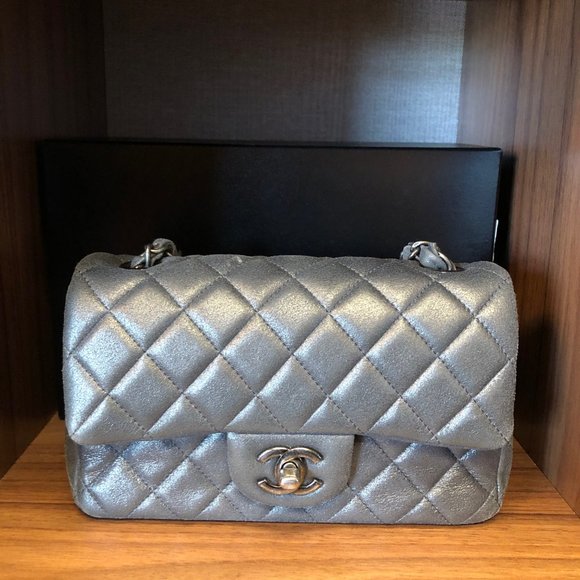 CHANEL Handbags - Chanel Crackled Grey Mini Single Flap